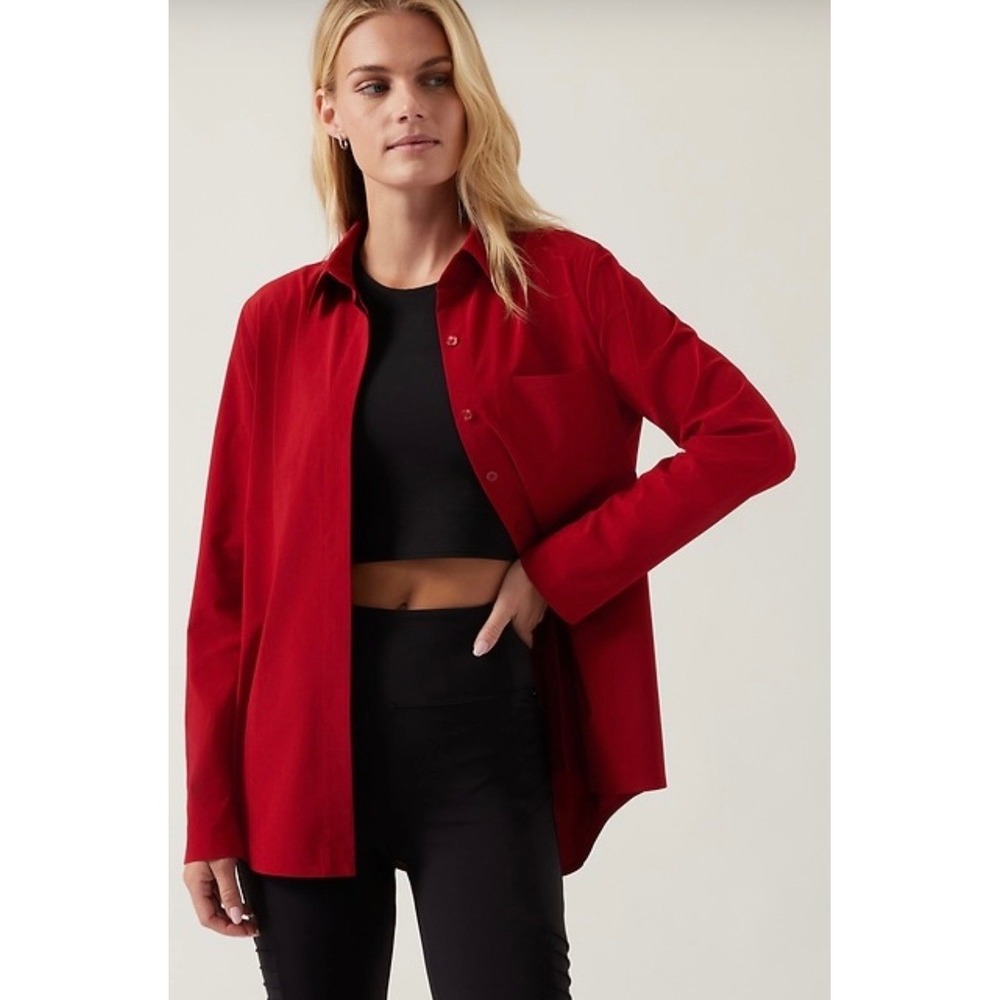 Athleta Urbanite Red Long Sleeve Hidden Button Down Shirt Size 1X